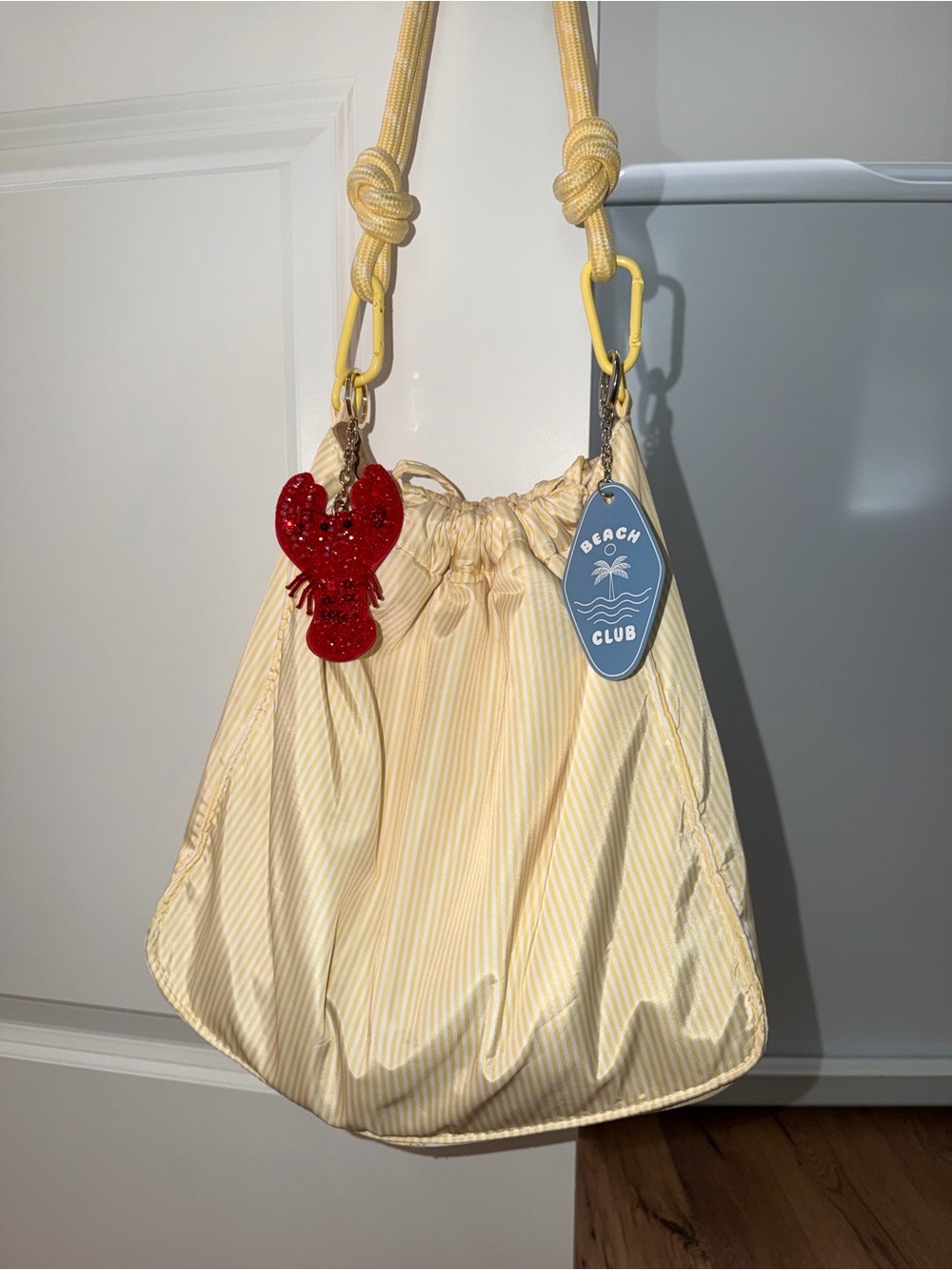 Yellow Drawstring Shoulder Bag/tote with bag charms